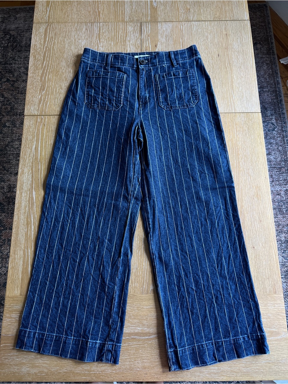 LOFT Dark Blue Pinstripe Wide-Leg Jeans